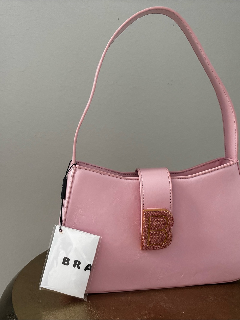 Brandon Blackwood Pink Shoulder Bag with Crystal 'B' Emblem